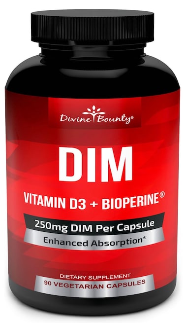 DIM Supplement 250mg with Vitamin D3 Plus BioPerine  Diindolylmethane Menopause  Estrogen Support Hormone Balance Support for Women and Men  90 Vegetarian Caps