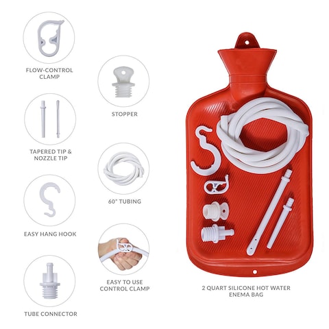 Enema Bag Kit 2 Quart Home Water  Coffee Colon Cleansing Kit BPA Free HotWater Bag with 5 Foot Long Hose