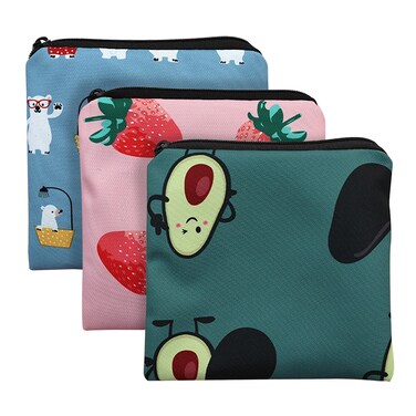 Sanitary Napkin Storage Bag3pack Sanitary Napkin Pads Storage Bag with Zipper 5x5 inches First Period Bag for GirlsWomenLadiesStrawberry