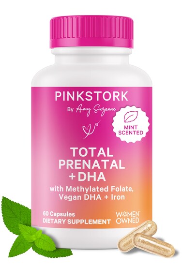 Pink StorkTotal Prenatal Vitamins with DHA Folate Iron Choline and Vitamin B12  Prenatals for Women to Support Fetal Development Pregnancy Must Haves  Mint Essence 60 Capsules 1 Month Supply