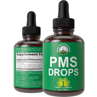 PMS Relief 9In1 Liquid Drops Supplement 9 Herbal Ingredients to Support Period Cramps Pain For Women Vegan Zero Sugar Vitamins with Organic Chaste Tree Berries Cramp Bark Yam Root Nettle Leaf