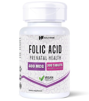 HealthfareFolic Acid 400mcg  300 Tablets  Folate Vitamin B9 WaterSoluble  NonGMO  Vegeterian  Made in The USA