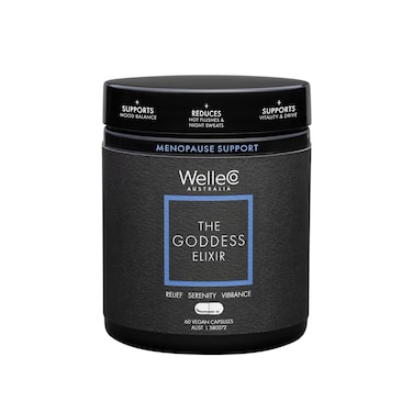 WelleCoThe Goddess Elixir Menopause Supplement Hormone Balance for Women Supports Perimenopause and Post Menopause Helps Night Sweats Hot Flashes with Vitex B Vitamins Red Clover 60 Capsules