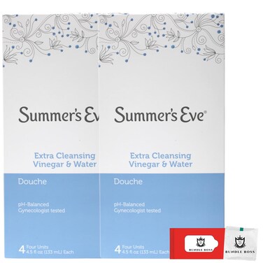 Summers Eve Douche  8 Pack  Extra Cleansing Vinegar  Water  45 Fl Oz Each 2 Packs of 4ct Comfort Tip Nozzle Easy To Use Wipes  Mints