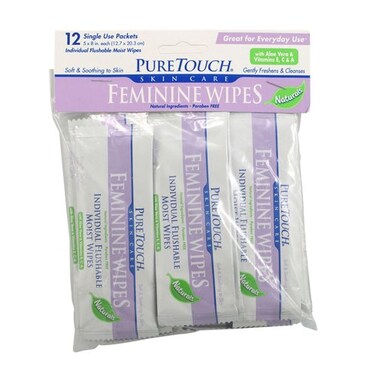 Puretouch Skin Care Individual Flushable Moist Feminine Wipes 12 Count