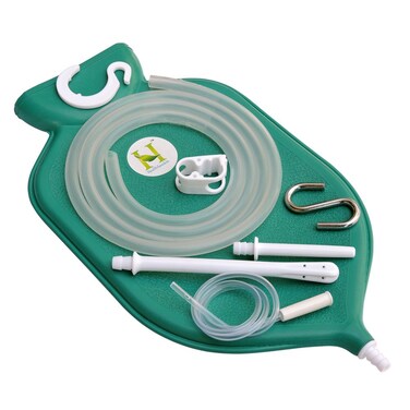 Enema Bag Kit for Colon Cleansing with Platinum Cured Silicone Hose 2 Quart Open Top  Green