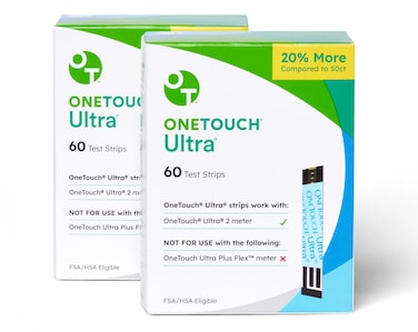 OneTouch Ultra Test Strips for Diabetes  120 Count Diabetic Test Strips  Blood Sugar Test Strips for Blood Glucose Monitor Kit 2 Boxes 60 Diabetes Test Strips Each