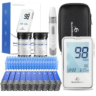 Blood Glucose Monitor Kit with 100 Blood Sugar Test Strips  Lancets Glucometer Lancing Device Travel Case Diabetic Home Testing Kit