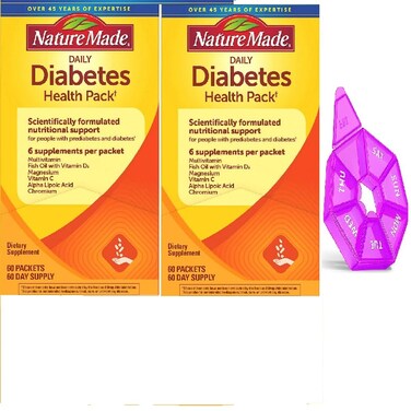 Nature Made Diabetes Health Pack 60 Packets Pack of 2 Bundle with Weekly Pill Organizer