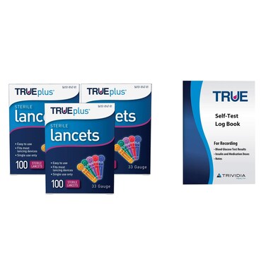 3 x 100ct 33g TRUEplus Lancets  TRUEplus Log Book