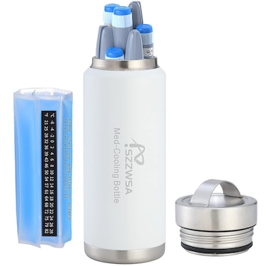 Portable Insulin Cooler Travel Case Diabetic Insulin Vial Carrying Case Insulin Pen Cooler Bottle Big Capacity Insulated Steel The Vacuum Thermos Bottle and Biogel Pack