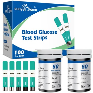Blood Glucose Test Strips for Diabetes for Use with EasyHome Blood Sugar Monitor  Self Glucose Testing  100 Diabetic Test Strips EBG100SLSTRIP