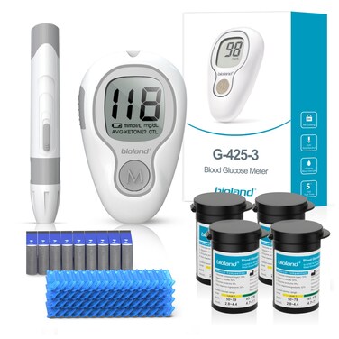 G4253 Blood Glucose Monitor Kit 100 Test Strips 100 Lancets 1 Blood Sugar Monitor 1 Lancing Device Diabetes Testing Kit No Coding Glucometer Large Display Glucose Meter for Home Use