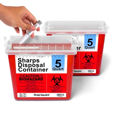 Sharps Container for Home Use and Professional  5 Quart 2 Pack Large Sharps Container Needle Disposal Containers Sharp Containers for Needles with Touch Free Rotating Lid