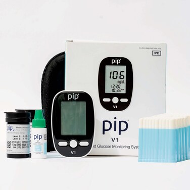 Pip Blood Glucose Monitor Travel Kit 100 Glucometer Strips 100 Lancets 1 Blood Sugar Monitor Blood Sugar Test Kit with Control Solution Diabetes Travel Testing Kit Preloaded Lancets