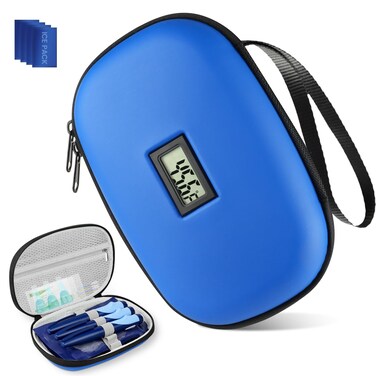 Insulin Cooler Hard Travel Case Diabetes Medication Cooler with Digital Thermometer 4 x 300ml Ice Packs for Double Cooling Time Refrigerated Medication Storage Bag with Moisture Barrier Bag