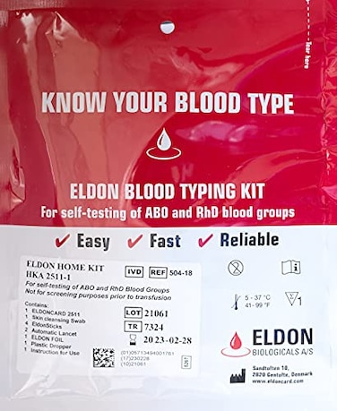 Original Home Blood Typing Kit  New Packaging  Improved Lancet  Single Kit