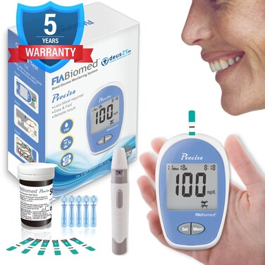 Precisa  Blood Glucose Monitor Kit 50 Glucometer Strips 50 Lancets 1 Blood Sugar Monitor Blood Sugar Test Kit with Control Solution Lancing Device Large Display