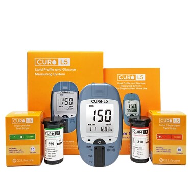 CUROfit Quick Home Blood Total Cholesterol and Triglycerides Test Kit  CURO L5 Digital Meter  Easy Use Accurate Results Comprehensive Health Tracking Portable Design and AllInclusive Kit