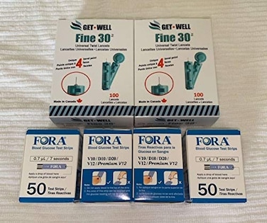 GETWELL Fine 30g Universal Twist Lancets 200 Ct  Made in Canada   Fora V10D10D20V12Premium V12 Blood Glucose Test Strips 200 Ct