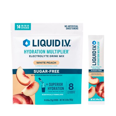 Liquid IV Hydration Multiplier SugarFree  White Peach  Hydration Powder Packets  Electrolyte Powder Drink Mix  Convenient SingleServing Sticks  NonGMO  14 Servings Pack of 1