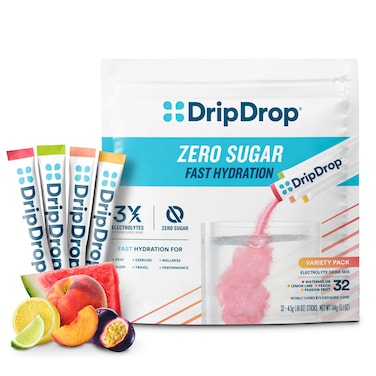 DripDrop Hydration  Zero Sugar Variety Pack  Electrolyte Drink Mix Hydration Powder Packets  Lemon Lime Watermelon Peach Passion Fruit  Keto  Paleo  NonGMO Gluten Free Vegan  32 Sticks