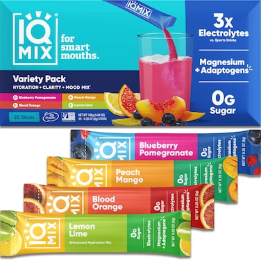 IQMIX Sugar Free Electrolytes Powder Packets  Hydration Supplement Drink Mix with Keto Electrolytes Lions Mane Magnesium LThreonate and Potassium Citrate  Variety Pack 20 Count