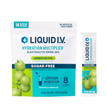 Liquid IVHydration Multiplier SugarFree  Green Grape  Hydration Powder Packets  Electrolyte Powder Drink Mix  Convenient SingleServing Sticks  NonGMO  14 Servings Pack of 1