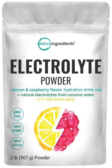 Micro Ingredients Hydration Electrolyte Powder 2lbs 139 Servings Keto  No Sugar  High Potassium 1000mg with Lemon Raspberry Flavored  Made with Real Lemon Juice  Coconut Water  NonGMO