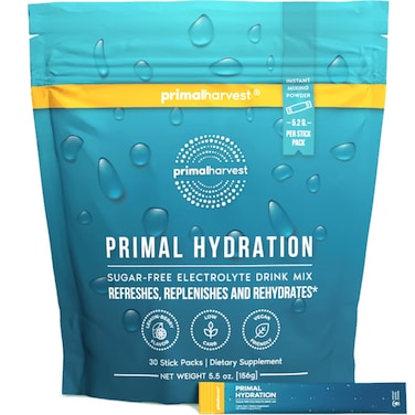 Primal Harvest Electrolytes Powder Packets Primal Hydration Easy Open Packets Energy Drink Mix Lemon Berry 30 Packs 1 Bag