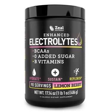 Zeal Naturals Electrolyte Powder Recovery Drink 90 Servings  Lemon Berry w 0 Sugar BCAAs BVitamins Electrolyte Supplement w Potassium Zinc  Magnesium for Hydration  Keto Electrolytes
