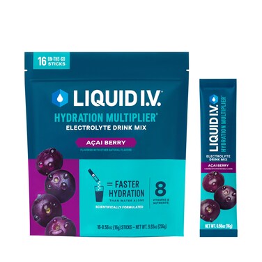 Liquid IVHydration Multiplier  Acai Berry  Hydration Powder Packets  Electrolyte Drink Mix  Easy Open SingleServing Stick  NonGMO  16 Servings Pack of 1