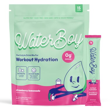 Waterboy Workout Hydration  2960mg Sugar Free Electrolyte Powder Packets  LGlutamine  Vitamins  No Sugar All Natural Gluten Free  15 Drink Stick Mixes Strawberry Lemonade
