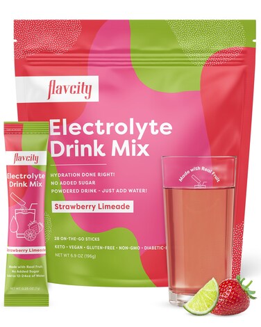 FlavCity Strawberry Limeade Electrolytes Drink Mix 28 OnTheGo Stick Packs  Healthy Electrolytes Powder Packets Made with Real Fruit  Keto Powdered Drink with No Added Sugar GlutenFree