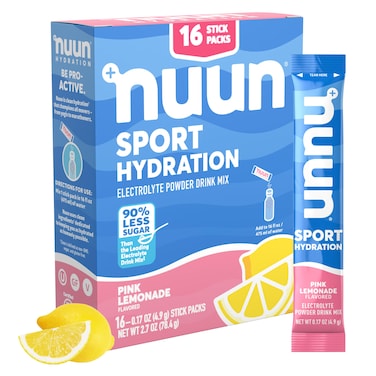 NuunSport Electrolyte Powder Packets  Pink Lemonade Flavor  5 Essential Electrolytes for Hydration  Easy Open Drink Mix with Magnesium  1g Sugar  Non GMO Vegan  16 Single Serving Sticks