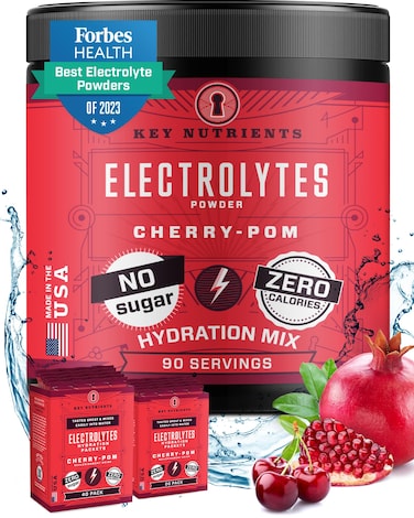 KEY NUTRIENTS Multivitamin Electrolytes Powder No Sugar  Sweet Cherry Pom Electrolyte Powder  Endurance  Energy Supplement  Hydration Powder  No Calories  90 Servings  Made in USA