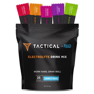 Fluid Tactical  Electrolyte Powder Packets Accelerate ReHydration Low Sugar Electrolyte Drink Mix Prevent Dehydration Eliminate Cramps Variety Pack