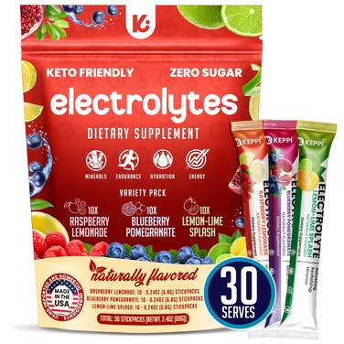 Keppi Keto Electrolytes Powder No Sugar  Made in USA  Advanced Hydration  Recovery  Raspberry Lemonade Blueberry Pomegranate  Lemon Lime Flavors