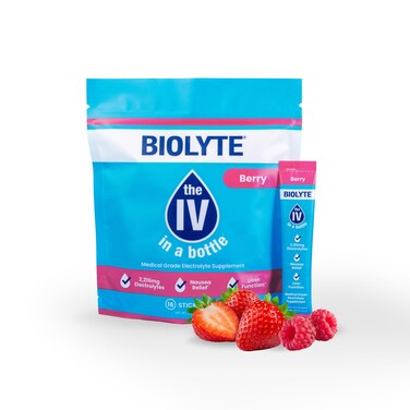 BIOLYTEElectrolyte Powder Packets  IV in a Bottle SingleServing Electrolyte Powder for Rapid Hydration  Berry 16Pack