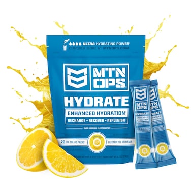 MTN OPSHydrate Electrolyte Powder  Electrolyte Drink Mix 20 SingleServing OnTheGo Packs with Over 1000mg of Electrolytes per Serving Lemonade Flavor