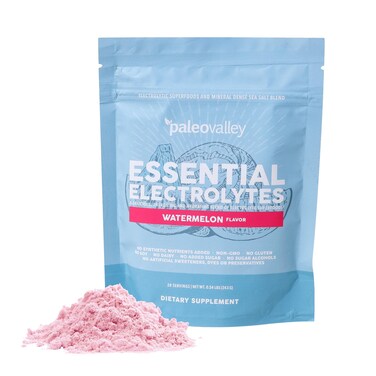 PaleovalleyEssential Electrolytes Powder  Full Spectrum Watermelon Electrolyte Powder for Hydration Energy and Muscle Recovery  No Sugar Added  28 Servings