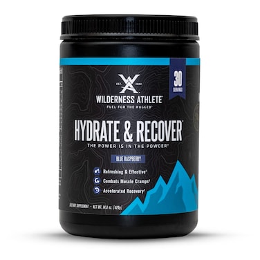 Wilderness Athlete  Hydrate  Recover  Liquid Hydration Powder Electrolyte Drink Mix  Recover Faster with Bcaas  Hydrate Powder with 1000mg of Vitamin C  30 Serving Tub Blue Raspberry