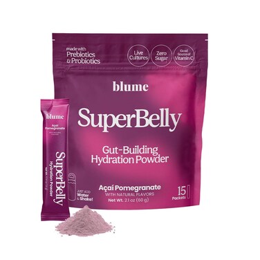 BlumeSuperBelly Gut Health and OnTheGo Hydration Packets SugarFree with Prebiotics Probiotics Apple Cider Vinegar Vitamin C and Electrolytes Aai Pomegranate 15 Sticks