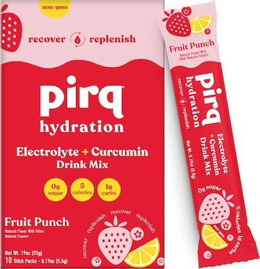 PirqHydration  Fruit Punch  Hydration Powder Packets  Electrolyte Drink Mix  Curcumin  B Vitamins  Zero Sugar  Keto Friendly  10 Sticks