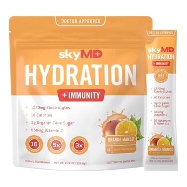 Hydration  Immunity Powder Packets with Electrolytes  Hydration Multiplier Immune Booster with Vitamins Minerals  Low Sugar  Calories Mix in Water  14 SingleServing Sticks Orange Mango