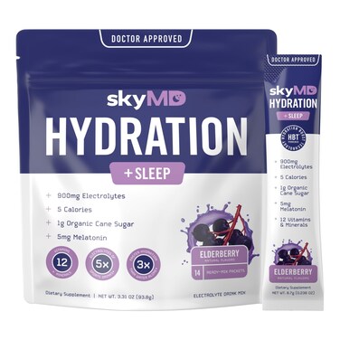 Hydration  Sleep Powder Packets with Electrolytes  Sleep Support with Melatonin LTheanine  Magnesium  Promotes a Calm Restful Sleep  Mix in Water  14 SingleServing Sticks Elderberry