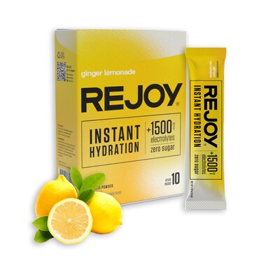 REJOY  Electrolyte Powder Packets 10 Sticks  Hydration Drink Mix Supplement  Sugar Free Keto and Paleo Friendly Vegan NonGMO Easy Open SingleServing Stick Ginger Lemonade