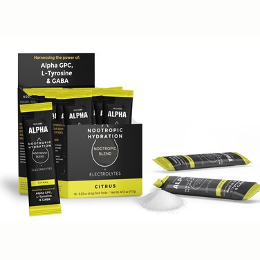 Fully Loaded Alpha Hydration Nootropic Drink  Citrus  Hydration Electrolyte  Nootropic Powder Packets  18 Single Serving Sticks  Organic Flavors  Alpha GABA LTyrosine Only 20 Calories