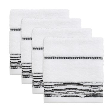 Nicole Miller  Washcloths Soft  Absorbent Cotton Towels Dorm Room Essentials Set of 4 Sydney Collection WhiteBlack