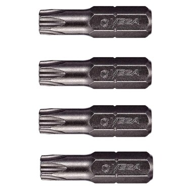 VEGA T25 TORX Security Bits Professional Grade  Inch Hex Shank TORX T25 S2 Steel 1 Security Bits 125TT25A4 Pack of 4